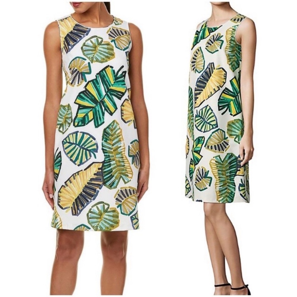Summer vacation designer Palm Leaf Bold Print Shift Dress Size Modified to Small